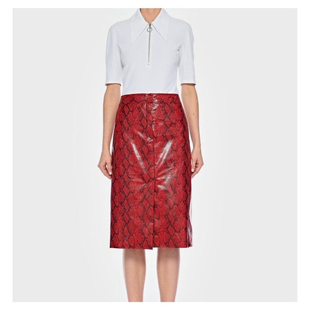 Tibi Snakeskin Faux Leather Pencil Skirt Sz. 2 | Red Python Croc Embossed Patent